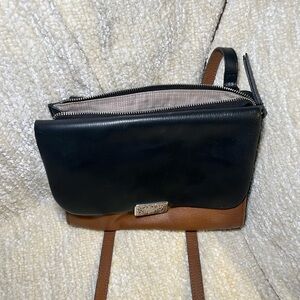 Brighton Leather Crossbody Bag Purse Black Brown Long Strap